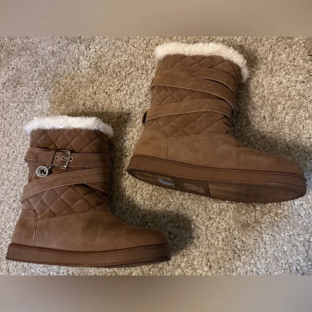 G by Guess Babez Tan Ankle Faux Fur Winter Boots Women's Sz 7.5